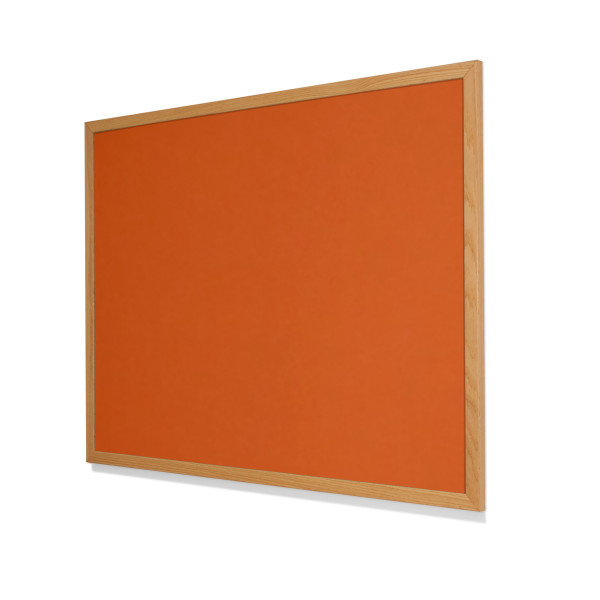 2211 Tangerine Zest Colored Cork Forbo Bulletin Board with Narrow Red Oak Frame
